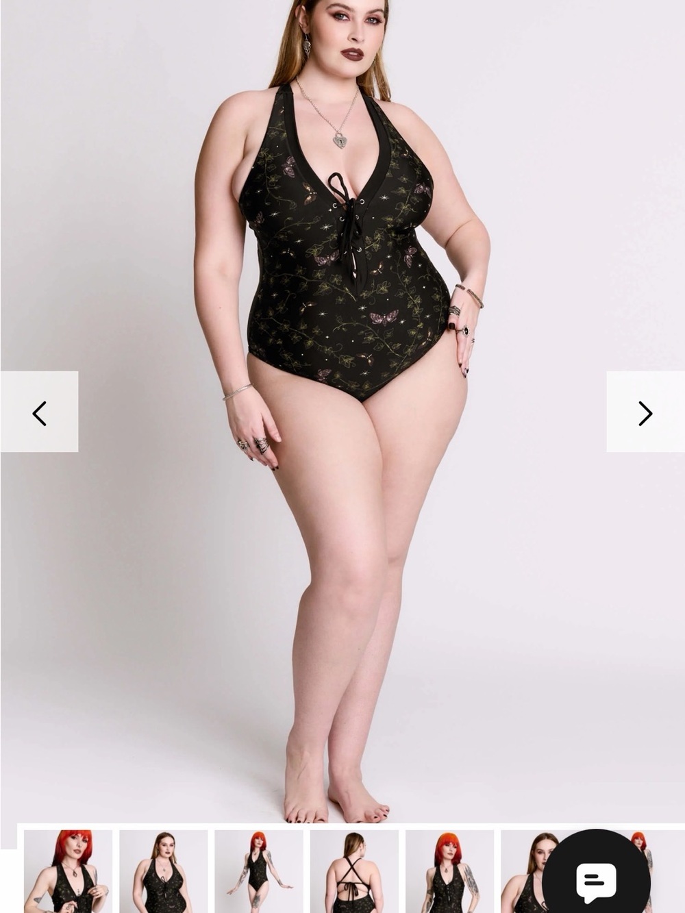 Plus-Size Black Floral Lace-Up Halter One-Piece Swimsuit